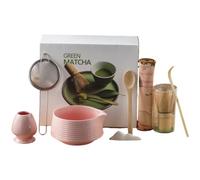 Genérico Ceremony Matcha Powder Kit,Matcha Whisk Set and Bowl with Scoop&Sifter,Fuji Design Ceramic Bowl,Ceramic Bowls(chawan) whith Spout and Whisk,Gift for Matchas Lovers (pink2)