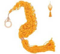 Genérico Cesta Colgante de Macramé Tejida a Mano para Frutas y Verduras Bolsa de Red Decorativa de Algodón Diseño de Flecos Color Amarillo Adecuado para Cocina y Almacenamiento