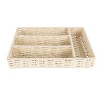 Genérico Cesta de Almacenamiento Artesanal de Hierba de Espadaña Simulada 4 Compartimentos Tamaño 30X20X5 CM Color Beige Caja Multifuncional para Sala de Estar Gabinete y Mesa de Té