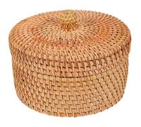 Genérico Cesta De Almacenamiento Tejida De Ratán Con Tapa Caja Para Guardar Artículos Organizador De Aperitivos Decoración De Escritorio Cesta Pequeña Hogar