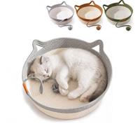 Genérico Cesta Tejida a Mano para Gatos, Cama de Cuerda de algodón (Gray,S) | cama redonda con función de rascador para gatos de interior, cama tipo nido estilo boho natural