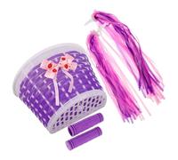 Genérico Cesta Trenzada Morada para Bicicleta Infantil Puños de Manillar y Cintas Borlas, Compatible Triciclos y Scooters, Accesorio Decorativo para Manillar, Adecuado para Paseos