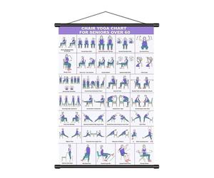 Genérico Chair Yoga Chart - Fitness Guide | Chair Yoga Poster With Multiple Poses For Seniors & Beginners, 40x60cm Art Cloth Workout Wall Chart For Home Gym Office, Mobility & Stretching Exercise Aid