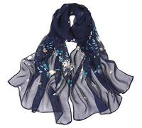 Genérico Chale Mujer Invierno Cálido Moda Mujeres Rosas Impresión Larga Suave Wrap Scarf Simulación Silk Shawl Scarves, azul marino, Talla única