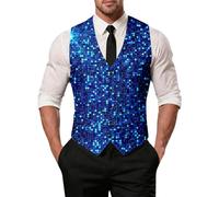 Genérico Chaleco con lentejuelas para hombre, chaleco brillante, camisa sin mangas, cuello en V, camiseta sexy brillante disco danse top clubwear danse fiesta, camiseta de carnaval, azul, XXL