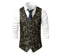 Genérico Chaleco con lentejuelas para hombre, chaleco brillante, camisa sin mangas, cuello en V, camiseta sexy brillante disco danse top clubwear danse fiesta, camiseta de carnaval, Negro , XL
