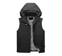 Genérico Chaleco de cáscara blanda al aire libre para hombres Chalecos de abrigo delgado ligeros y cálidos Chaqueta casual sin mangas con capucha desmontable (S,Negro)