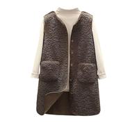 Genérico Chaleco de lana para mujer, largo sin mangas, chaqueta de invierno, chaleco de forro polar, abrigo de lana, sin mangas,abrigo de lana, chaqueta de lana con Bolsillos (01 Café, M)