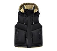 Genérico Chaleco de plumón con sombrero de moda para hombres Chaleco acolchado ligero Chaqueta acolchada de algodón con cremallera sin mangas, con bolsillo (L,Negro)