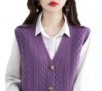 Genérico Chaleco De Punto De Lana Liso con Cuello En V, Antipilling, Suave Y Cálido, Sin Mangas Y De Corte Ajustado (Violet XXL)