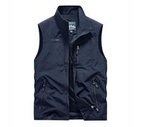 Genérico Chaleco de Trabajo Hombre con Múltiples Bolsillos y Tejido Secado Rápido para Exteriores y Uso Casual con Ajuste Holgado(Navy, XL)
