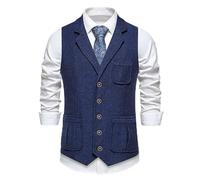 Genérico Chaleco De Traje De Tweed Con Estampado De Espiga Estilo Western Para Hombre, De Un Solo Botón, Con Bolsillos, Elegante Y Casual, Sin Mangas, Ajustado, Ideal Para Bodas, Fiestas De Negoci