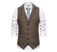 Genérico Chaleco De Traje De Tweed Con Estampado De Espiga Estilo Western Para Hombre, Elegante Y Casual, De Un Solo Botón, Con Bolsillos, Sin Mangas, Ajustado, Ideal Para Bodas, Fiestas Y Eventos
