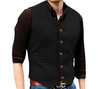 Genérico Chaleco de Traje Formal de Ajuste Regular para Boda y Padrinos Chaleco de Cuero Genuino de Grano Superior para Hombre Clásico Negro Chalecos de Traje de Lana Vintage para Hombre