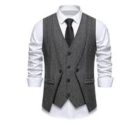 Genérico Chaleco De Traje Hombre, Chaleco De Tweed De Espiga Para Hombre, De Imitación De Dos Piezas, Con Cuello En V, Informal, Sin Mangas, Para Esmoquin De Graduación, Gris Oscuro, Talla L