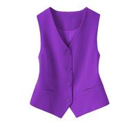 Genérico Chaleco De Traje para Mujer Cuello V con Botones Ajustado Chaleco Vintage con Abertura Frontal Chalecos sin Mangas Color Liso Elegante Chalecos para Trabajo y Negocios
