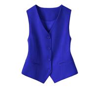 Genérico Chaleco De Traje para Mujer Cuello V con Botones Ajustado Chaleco Vintage con Abertura Frontal Chalecos sin Mangas Color Liso Elegante Chalecos para Trabajo y Negocios