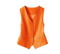 Genérico Chaleco De Traje para Mujer Cuello V con Botones Ajustado Chaleco Vintage con Abertura Frontal Chalecos sin Mangas Color Liso Elegante Chalecos para Trabajo y Negocios