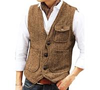 Genérico Chaleco De Tweed Espiga Para Hombre, Chaqueta Informal Sin Mangas, Chaleco De Un Solo Pecho Con Bolsillo, Chaqueta Vintage Corte Entallado, Ropa Tradicional Vinta