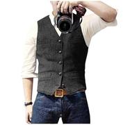 Genérico Chaleco De Tweed Para Hombre, Chaleco De Traje De Espiga, Blazer Informal Sin Mangas, Chaleco Formal, Chaleco De Traje De Un Solo Pecho Con Bolsillo, Chaqueta Vintage De Corte Regular Para