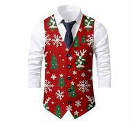 Generico Chaleco de vestido para hombre de Navidad clásico formal elegante chaqueta sin mangas con cuello en V Navidad Business Chaleco para fiesta novia con bolsillos Confort festivo y refinado, E