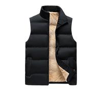 Genérico Chaleco esponjoso de cuello de pie para hombres Chaqueta de invierno sin mangas térmica Sherpas forrados con chalecos de lana con cremallera al aire libre (3XL,Negro)