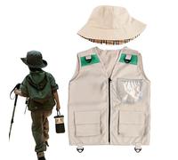 Genérico Chaleco Explorer para niños: ropa de al aire libre con gorro, poliéster | Pequeño traje ligero de 40x48cm para 3-9 años, acampada, senderismo, juego de simulación, parque de la jungla,