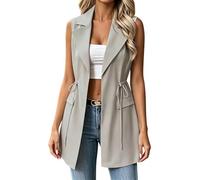 Generico Chaleco largo para mujer sin mangas ligero Blazer elegante con curvas, Gris ceniza, 3XL