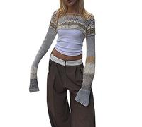 Genérico Chaleco Mujer Top de Punto de Ganchillo para Mujer, suéter de Manga Larga, Camisa con Cuello Cuadrado Calado, Ropa de Calle de Verano ersey Mujer Manga Larga Invierno Casual (Khaki, M)