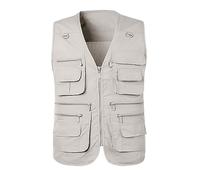 Genérico Chaleco senderismo pesca hombre sin mangas algodón verano, chaleco multibolsillos sin mangas, tirantes al aire libre sin mangas Top pesca Fotografía, Top Lightweight Hauts Essentials, beige