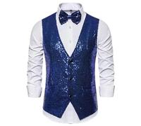 Genérico chaleco sin hombre profesional chaleco de traje de lentejuelas de color sólido para hombres, con lazo de lentejuelas, discoteca, danza, boda, suéter, chaleco para hombre, azul, L