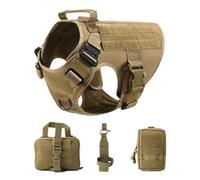 Genérico Chaleco táctico Militar for Mascotas, arnés y Correa de Entrenamiento for Perros Pastor alemán Golden Retriever, for Todas Las Razas(Brown 4 Piece Set,S(Below28kg))