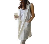 Genérico Chaleco Traje Mujer,Chaleco Largo De Lino Y Algodón De Color Liso para Mujer, con Bolsillos, Holgado, Sin Mangas, Ligero, para Verano, Ropa De Calle Informal, Color Blanco, Talla Xl