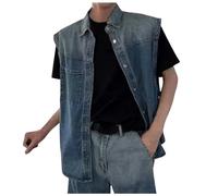 Genérico Chaleco Vaquero Sin Mangas Blazer de Motociclista Clásico Sin Mangas Chaleco Biker para Hombres Chaqueta Casual de Ocio Chaqueta Casual de Mezclilla para Hombre