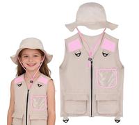 Genérico Chaleco Y Gorro De Explorador Para Niños, Chaleco Cargo Safari Para Niños Y Niñas, Ideal Para Actividades Al Aire Libre Como Senderismo, Camping, Exploración, Trekking, Parques Jardines