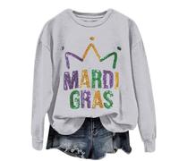 Genérico Chalecos para mujer Martes Top de manga larga y cuello redondo con letras impresas Halloween Film, gris, L