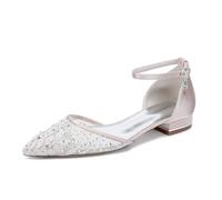 Genérico Champagne,38 EU, Zapatos Planos de satén para Boda con Punta Puntiaguda para Mujer, con Tiras en el Tobillo y Cristales,para Fiesta de graduación