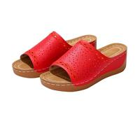 Genérico Chanclas con Cuña Mujer de Europa y América Borde de Color Liso Estilo Retro de Verano para Mujer,Tallas Grandes Sandalias Cosidas A Mano para Las Vacaciones en La Playa (Rojo, 43)