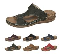 Generico Chanclas con plantilla ortopédica mujer cómodas zapatillas con punta abierta con cuña sandalias empeine de piel elegantes Shoes caminata senderismo plataforma Slippers para playa piscina
