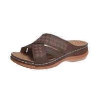 Generico Chanclas con plantilla ortopédica para mujer, suaves zapatillas abiertas con soporte de arco, sandalias, parte superior de piel, plataforma de moda, para exteriores, ligeras, para casa, playa