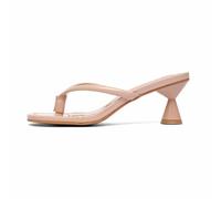 Genérico Chanclas de tacón para mujer chanclas de verano con tacón pequeño y punta abierta mulas para ponerse sandalias casuales elegantes de gran tamaño para playa vacaciones y playa, T Beige, 39 EU