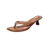 Genérico Chanclas de tacón para mujer chanclas de verano con tacón pequeño y punta abierta mulas para ponerse sandalias casuales elegantes de gran tamaño para playa vacaciones y playa, A beige., 42 EU