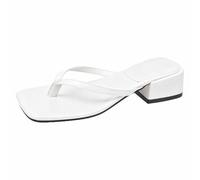 Genérico Chanclas de tacón para mujer chanclas de verano con tacón pequeño y punta abierta mulas para ponerse sandalias casuales elegantes de gran tamaño para playa vacaciones y playa, N blanco, 39 EU