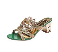Generico Chanclas de verano para mujer elegantes con tacón alto, sexy slip on de punta abierta modernas antideslizantes, sandalias cómodas para playa, ocio, vacaciones y fiestas, verano Slides, Verde