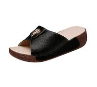 Genérico Chanclas Mujer Cuña Mujer,Ideales para el Verano,con de Tendón Un Aumento de Altura A La y Informales Pantuflas de Una Sola Línea para Mamá para La Vida en Casa (Negro, 38)