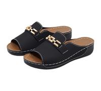 Genérico Chanclas Mujer Plataforma para Mujer New Roman,De Punta Abierta,Gruesa,Estilo Casual y Cómodas,con Tacón Inclinado para La Vida en Casa (Negro, 42)