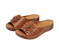 Genérico Chanclas Mujer Verano con Tacón Inclinado y Pantuflas Nuevas de Talla Grande con Abertura Tipo de Pez y Casuales y Versátiles con Tacón Inclinado y Zapatos Gruesos para Mujer (Marrón, 43)
