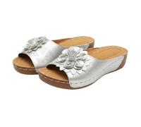Genérico Chanclas Mujer Verano con Tacón Inclinado y Pantuflas Nuevas de Talla Grande con Abertura Tipo de Pez y Casuales y Versátiles con Tacón Inclinado y Zapatos Gruesos para Mujer (Plata, 40)