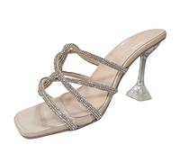 Genérico Chanclas Mujer Verano Sandalias Tacón Con Brillantes Doradas De Zapatos Comodos Zapatillas Ortopedicas Sandalia Cuña Comoda Esparto Plataforma Comodas Vestir Ortopedicos Verano Zapatos Beige