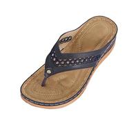 Genérico Chanclas para mujer, cuña romana, punta abierta, cómodas, transpirables, ligeras, para diario, primavera, verano, otoño, azul, 41 EU Large